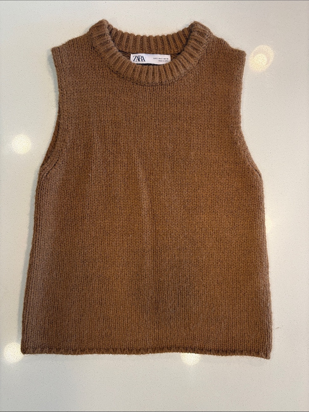ZARA Brown Tan Sleeveless Crewneck Knit Vest